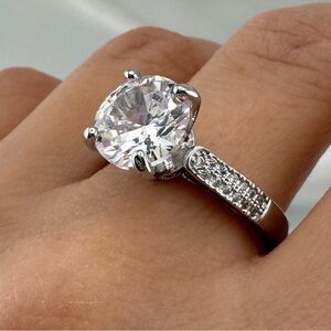 Engagement bridal wedding Silver color Ring with Clear Stone